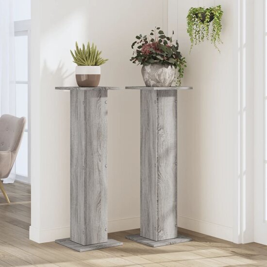 Plantenstandaards 2 St Bewerkt Hout 30 x 30 x 95 cm Grijs sonoma