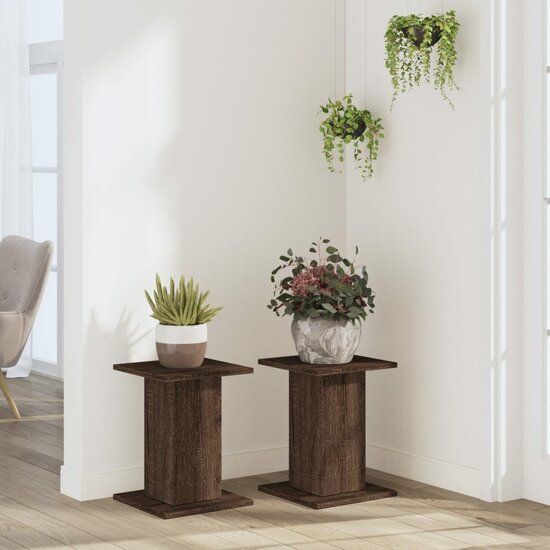 Plantenstandaards 2 St Bewerkt Hout Bruin Eiken 30 x 30 x 40 cm bruin eikenkleur