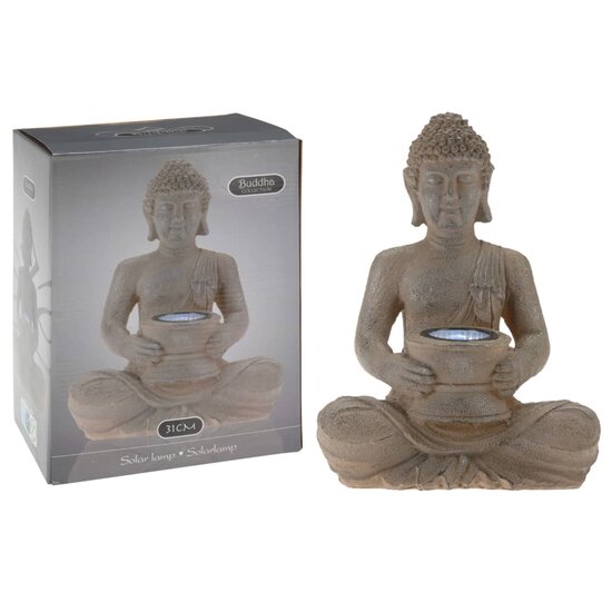 Boeddha met solarlamp polystone