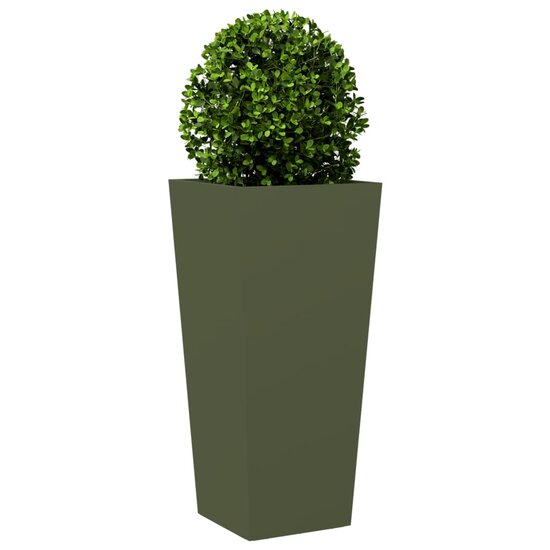 Plantenbak 35x35x75 cm staal olijfgroen