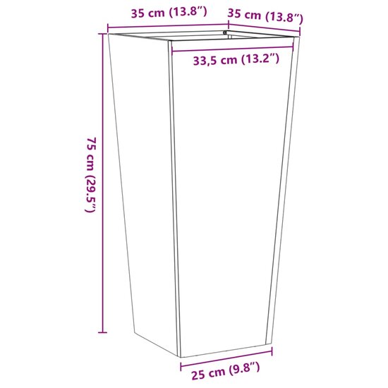 Plantenbak 35x35x75 cm staal antracietkleurig