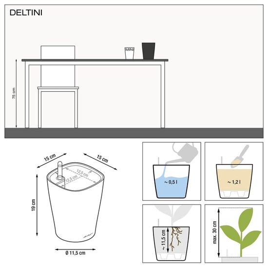 Plantenbak DELTINI ALL-IN-ONE metallic houtskoolkleurig