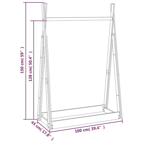 Kledingrek 100x45x150 cm massief grenenhout