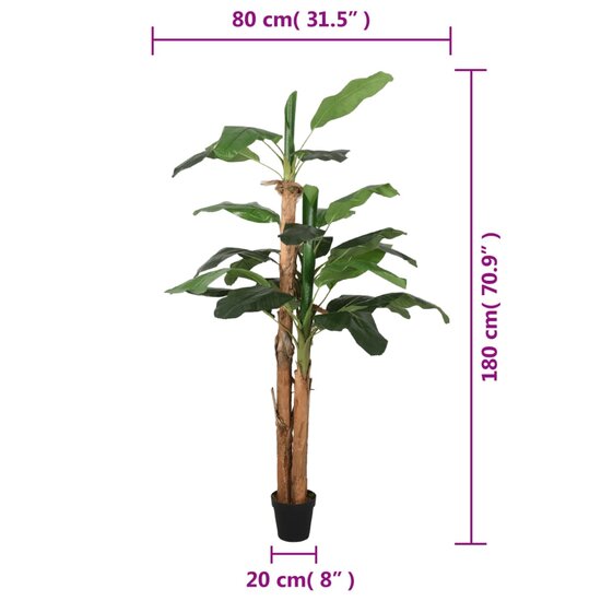 Kunstplant Bananenboom 19 Bladeren Groen 180 cm