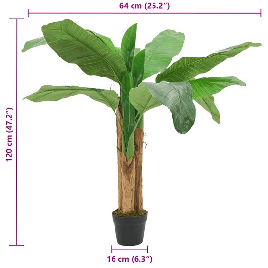 Kunstplant Bananenboom 9 Bladeren Groen 120 cm