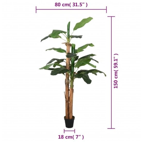 Kunstplant Bananenboom 18 Bladeren Groen 150 cm