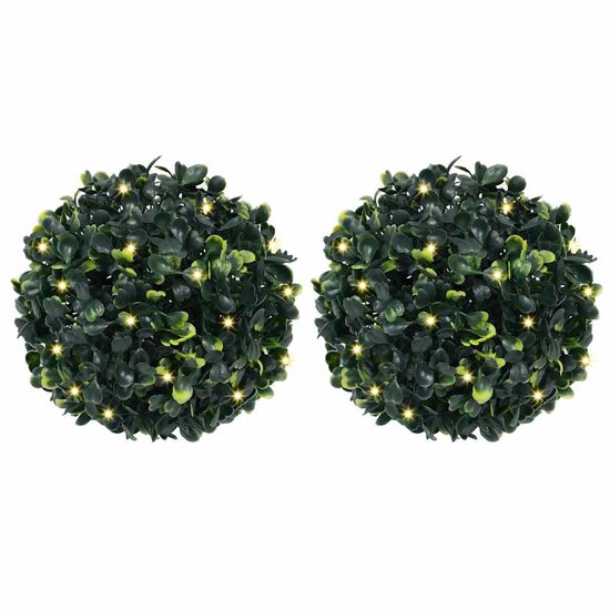 Kunstbuxusballen Met Led-Verlichting 2 St Groen 22 cm