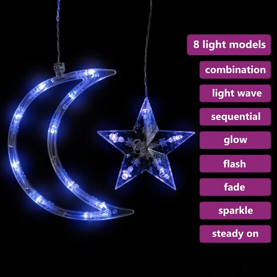 Lichtslinger ster en maan afstandsbediening 345 LED&#039;s blauw