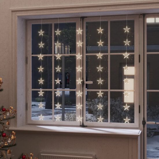 Lichtsnoergordijn sterren met 200 LED&#039;s en 8 functies warmwit
