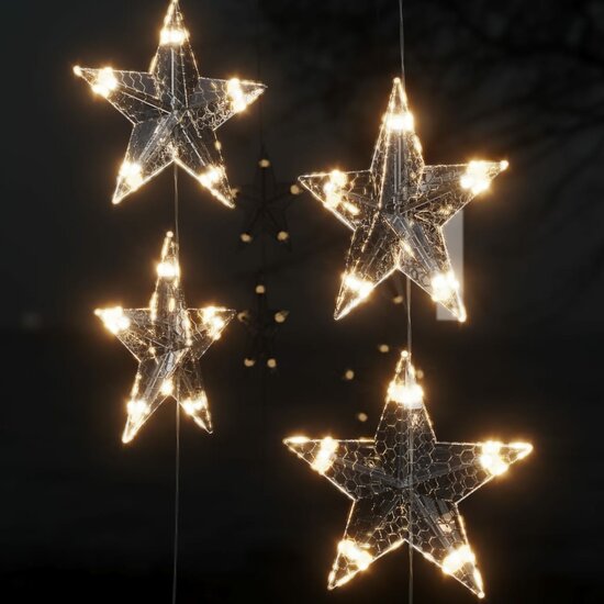 Lichtsnoergordijn sterren met 200 LED&#039;s en 8 functies warmwit