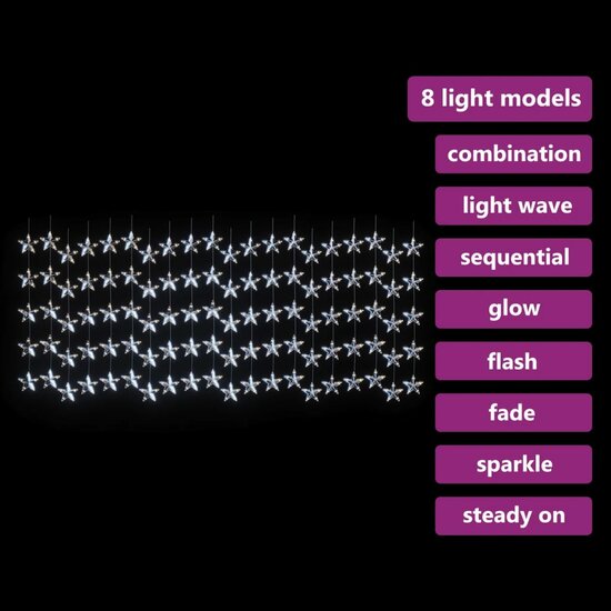 Lichtsnoergordijn Sterren Met 500 Led&#039;s En 8 Functies Koudwit