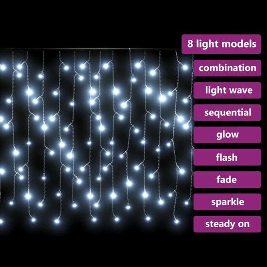 Lichtgordijn met 400 LED&#039;s en 8 functies 10 m koudwit