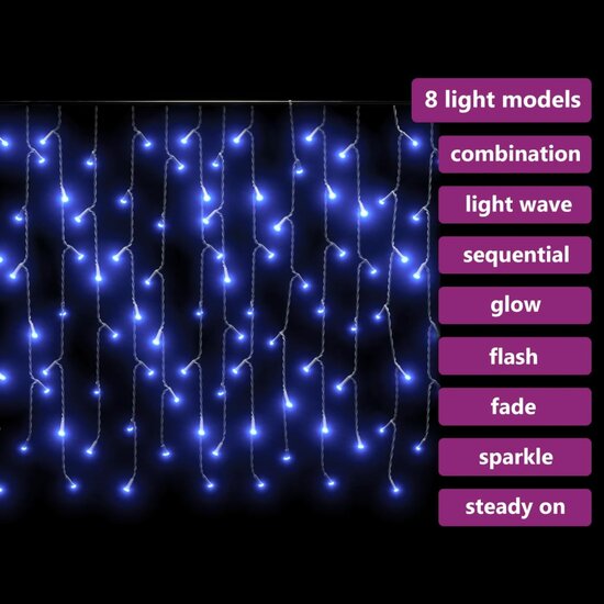 Lichtgordijn met 400 LED&#039;s en 8 functies 10 m blauw