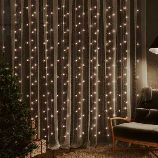 Lichtsnoergordijn met 300 LED&#039;s en 8 functies 3x3 m warmwit