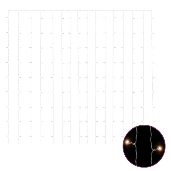 Lichtsnoergordijn met 300 LED&#039;s en 8 functies 3x3 m warmwit
