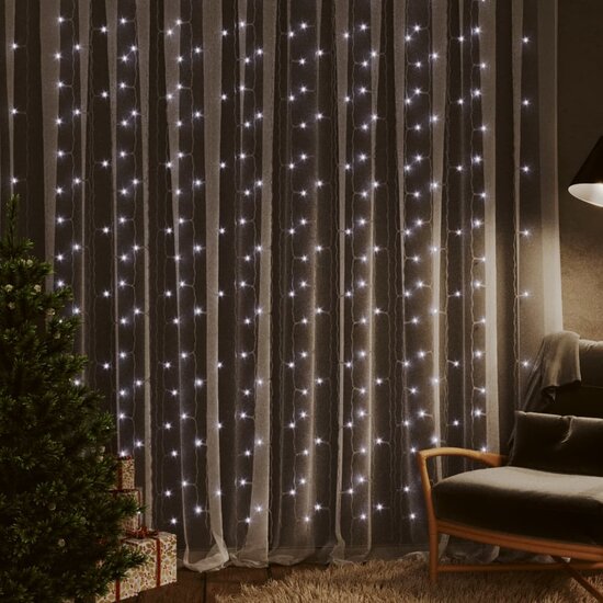 Lichtsnoergordijn Met 300 Led&#039;s En 8 Functies 3X3 M Koudwit