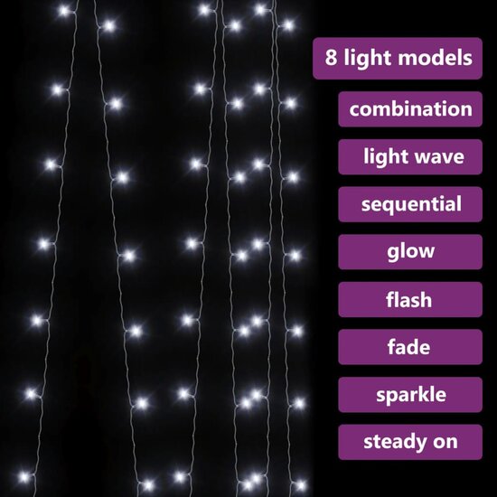 Lichtsnoergordijn Met 300 Led&#039;s En 8 Functies 3X3 M Koudwit