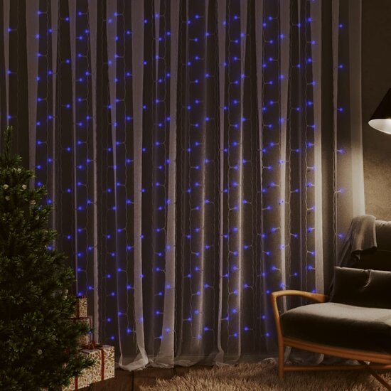 Lichtsnoergordijn met 300 LED&#039;s en 8 functies 3x3 m blauw