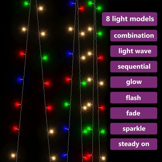 Lichtsnoergordijn Met 300 Led&#039;s En 8 Functies 3X3 M Meerkleurig Multikleur