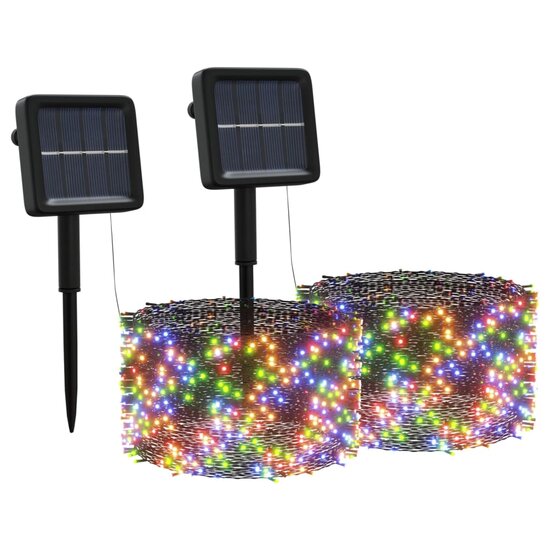 Lichtsnoeren 2 st 2x200 LED&#039;s solar binnen/buiten meerkleurig