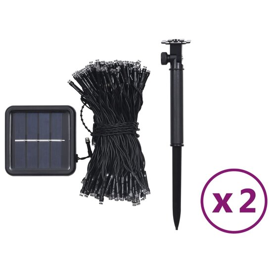 Lichtsnoeren 2 st 2x200 LED&#039;s solar binnen/buiten meerkleurig