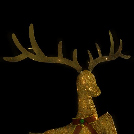 Kerstversiering vliegend rendier warmwit 120 LED&#039;s goudkleurig