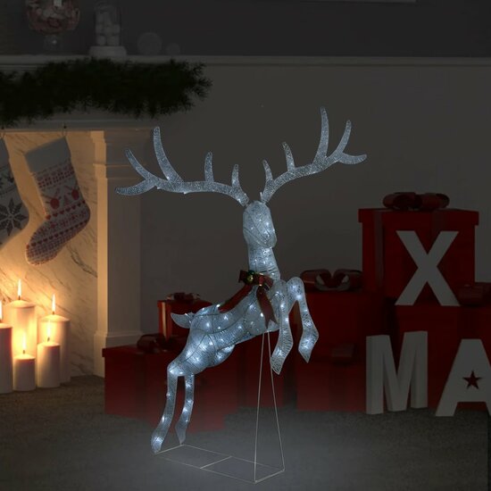 Kerstversiering vliegend rendier koudwit 120 LED&#039;s wit
