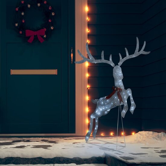 Kerstversiering vliegend rendier koudwit 120 LED&#039;s wit