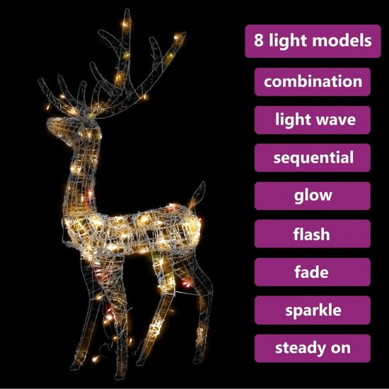 Kerstversiering Rendier 140 Led&#039;s 120 Cm Acryl Meerkleurig Multikleur 70 x 41 x 120 cm