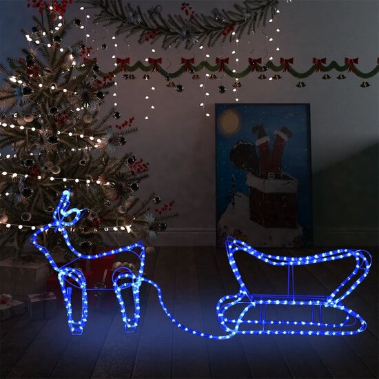 Kerstdecoratie Rendier En Slee 252 Led&#039;s 1 Blauw
