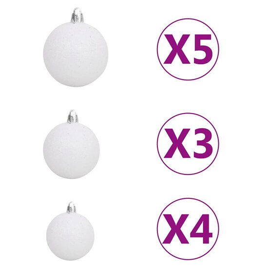 61-delige Kerstballenset met piek en 150 LED&#039;s wit en grijs