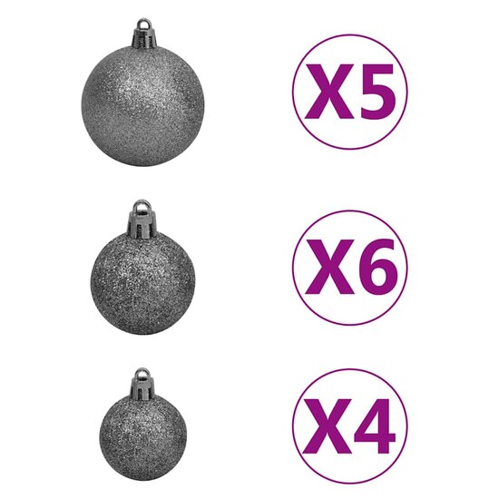 61-delige Kerstballenset met piek en 150 LED&#039;s wit en grijs