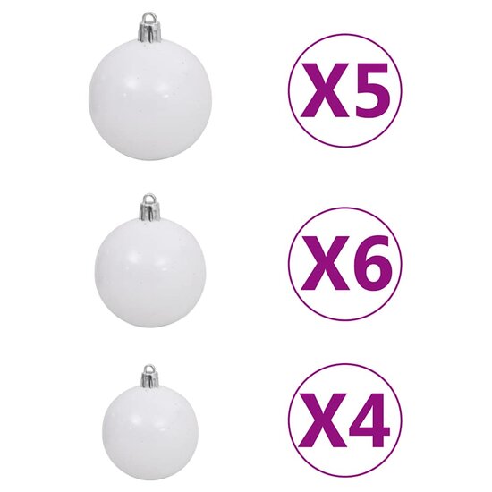 61-delige Kerstballenset met piek en 150 LED&#039;s wit en grijs