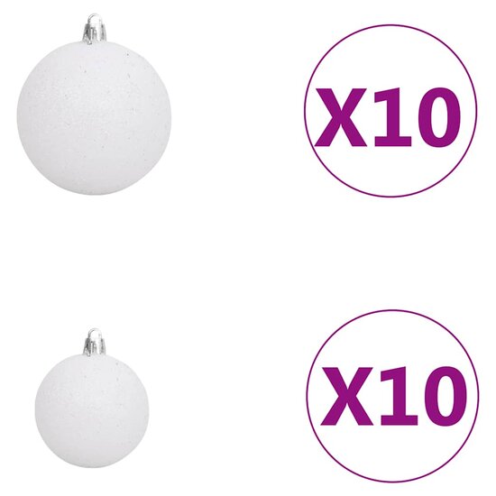 120-delige Kerstballenset met piek en 300 LED&#039;s wit en grijs