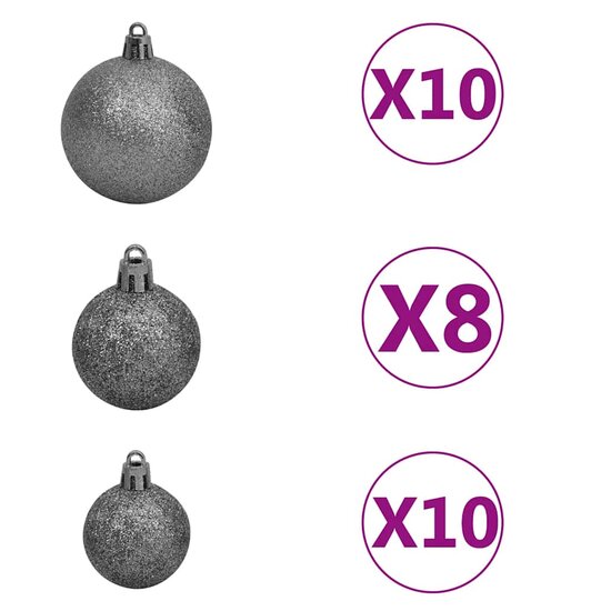 120-delige Kerstballenset met piek en 300 LED&#039;s wit en grijs
