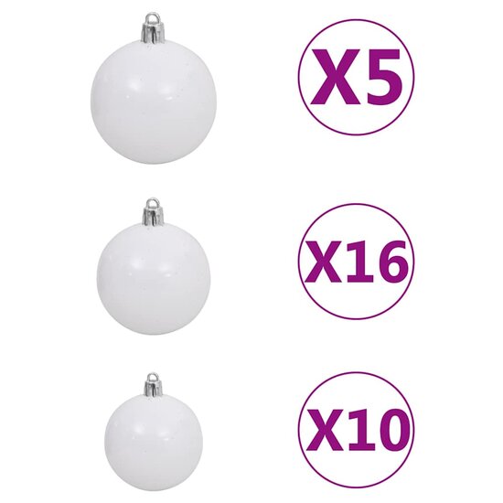 120-delige Kerstballenset met piek en 300 LED&#039;s wit en grijs