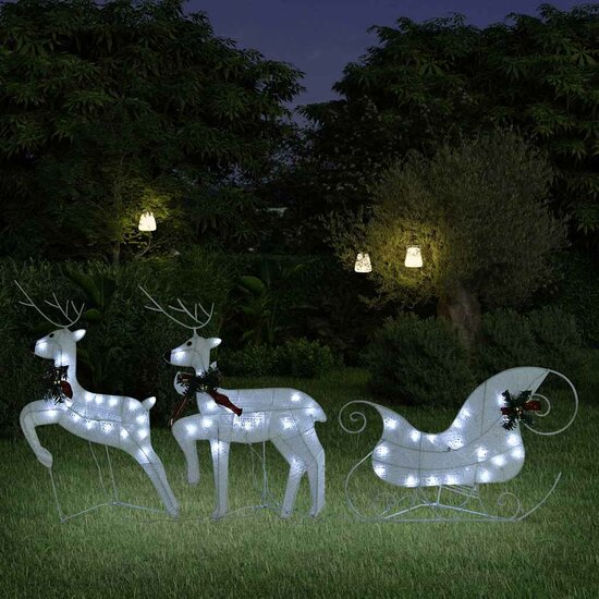 Kerstdecoratie rendieren en slee 60 LED&#039;s wit
