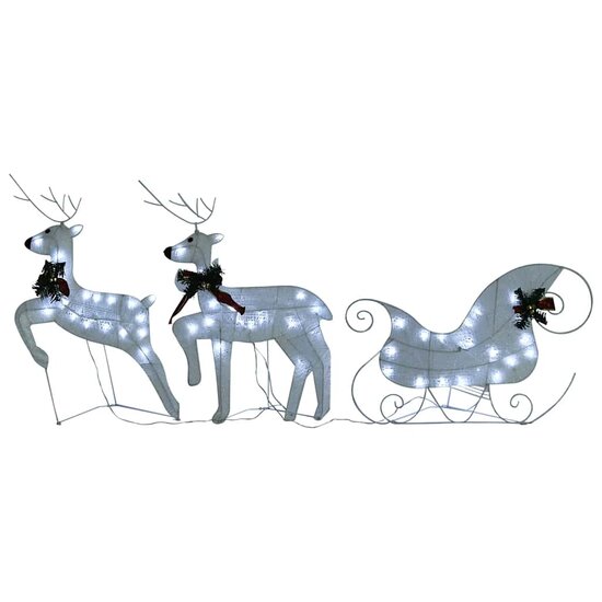 Kerstdecoratie rendieren en slee 60 LED&#039;s wit