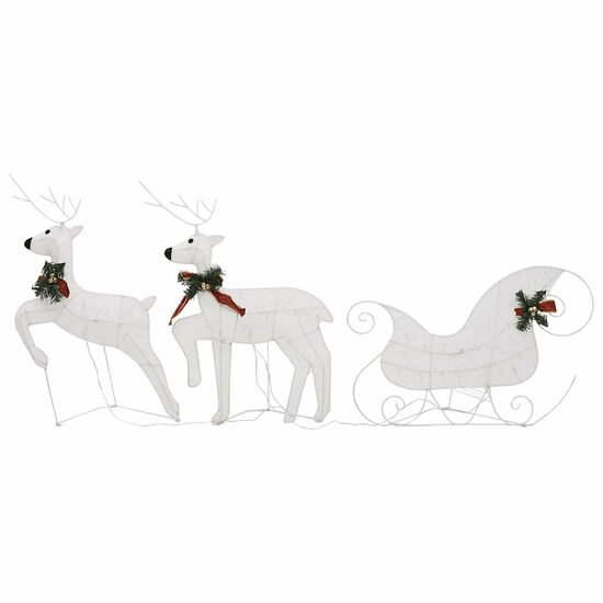 Kerstdecoratie rendieren en slee 60 LED&#039;s wit