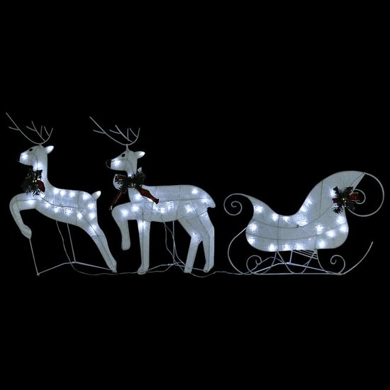 Kerstdecoratie rendieren en slee 60 LED&#039;s wit