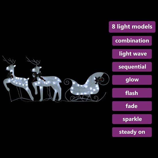 Kerstdecoratie rendieren en slee 60 LED&#039;s wit