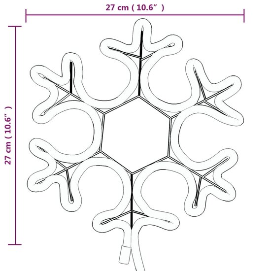 Kerstfiguur sneeuwvlok met 48 warmwitte LED&#039;s 27x27 cm