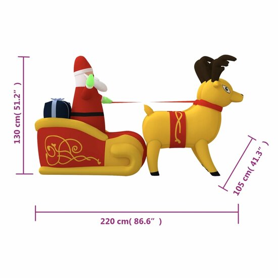 Kerstdecoratie Kerstman En Rendieren Opblaasbaar Led 1 130 cm