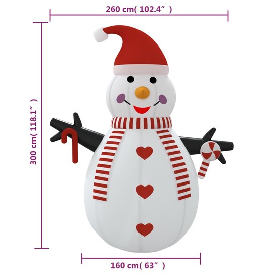 Sneeuwpop opblaasbaar met LED&#039;s 300 cm