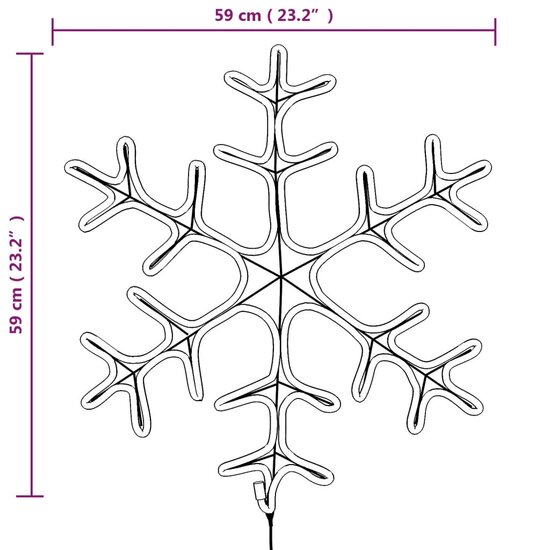 Kerstfiguur sneeuwvlok met LED&#039;s 2 st 59x59 cm warmwit