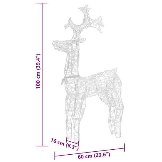 Kerstversiering Rendier Acryl Warmwit 1 3 60 x 16 x 100 cm