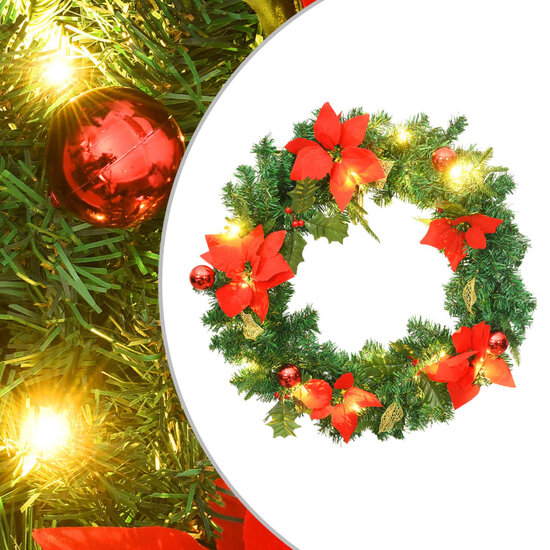 Kerstkrans Met Led Lampjes 60 Cm Pvc Groen Groen &amp; rood