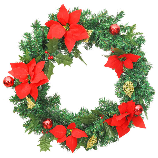 Kerstkrans Met Led Lampjes 60 Cm Pvc Groen Groen &amp; rood