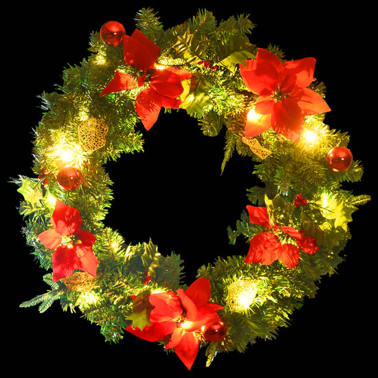 Kerstkrans Met Led Lampjes 60 Cm Pvc Groen Groen &amp; rood
