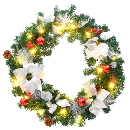 Kerstkrans Met Led Lampjes 60 Cm Pvc Groen Groen &amp; wit